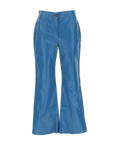 Jil Sander Kick-flare Cropped Leather Trousers In Blue