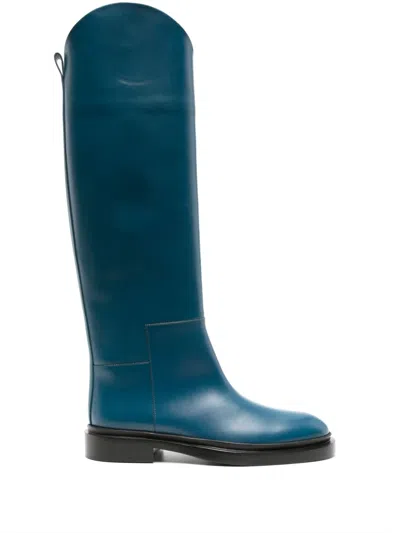 Jil Sander Knee-high Leather Boots In Blau