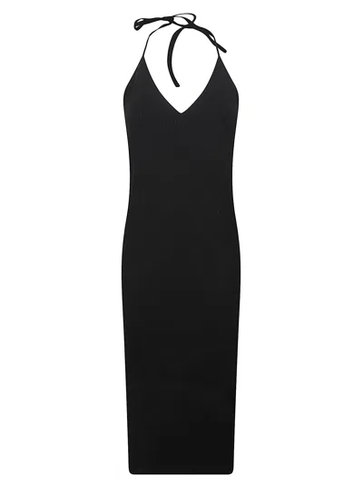 Jil Sander Knee-length Ribbed Knit Dress In Black
