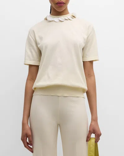 Jil Sander Knit T-shirt With Sequined Collar In Piuma
