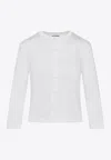Jil Sander Button-up White Viscose Sweater With Floral Embellishment In White