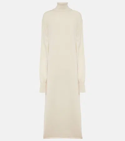 Jil Sander Knitted Cashmere Midi Dress In White