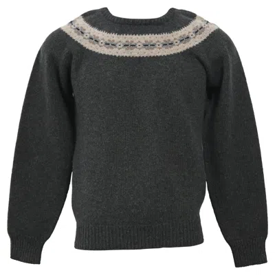 Jil Sander Knitted Chest Pattern Detail Crewneck Sweater In Grey Wool