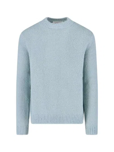 JIL SANDER KNITTED CREWNECK SWEATER IN LIGHT BLUE ALPACA-WOOL BLEND
