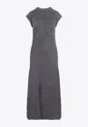 Jil Sander Boiled Wool Brushed Knit Long Dress In Gray