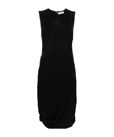 Jil Sander Knitted-panels Puffball Dress In Black