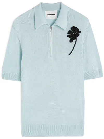 Jil Sander Knitted Polo Shirt In Blue