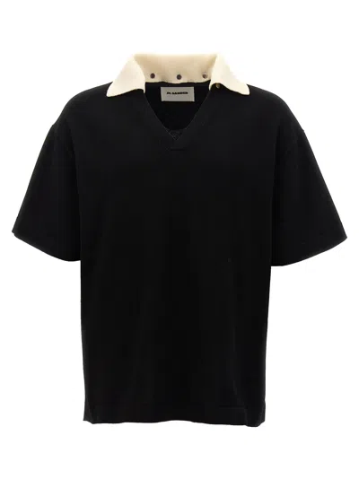 Jil Sander Knitted  Shirt Polo White/black In Neutral