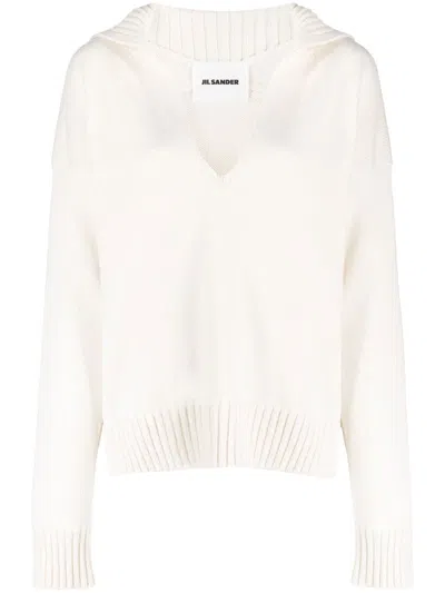 Jil Sander Knitted Split-neck Jumper In Nude