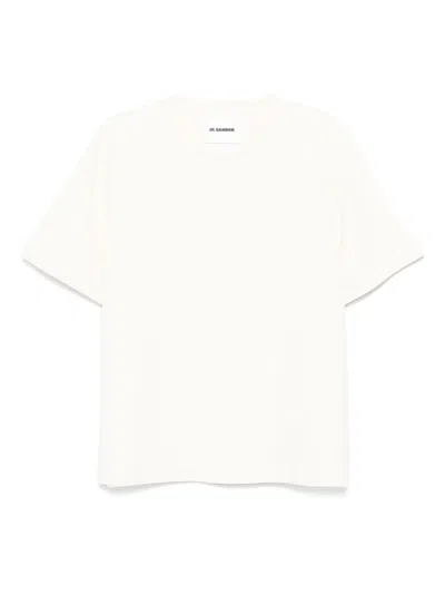 Jil Sander White Crewneck T-shirt With Tonal Logo Print On The Front In Beige