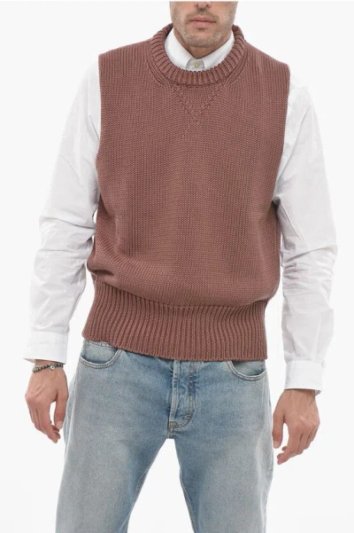 Jil Sander Knitted Waistcoat With Ribbed Trims In Pink