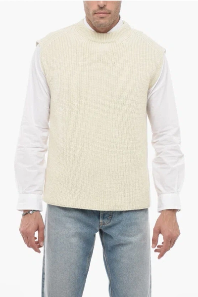 Jil Sander Knitted Waistcoat With Ribbed Trims In Neutral
