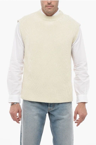 Jil Sander Knitted Vest With Ribbed Trims In Beige