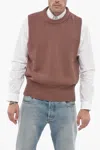 Jil Sander Knitted Vest With Ribbed Trims In Brown