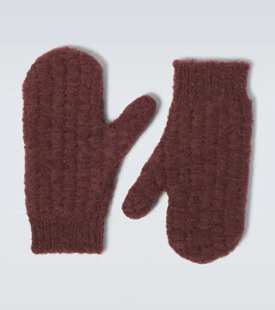 Jil Sander Knitted Wool-blend Mittens In Brown
