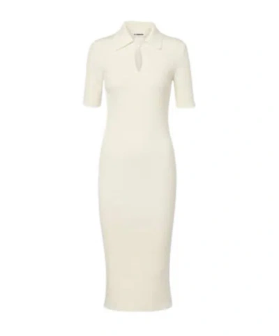 Jil Sander Knitted Wool Midi Dress In White