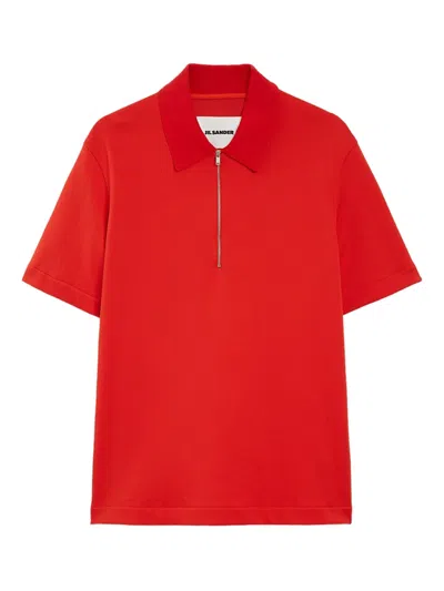 Jil Sander Knitted Zip-up Polo Shirt In Red