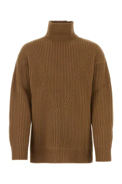 Jil Sander Turtleneck Wool Sweater Long Sleeves In Brown