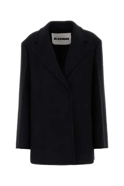 Jil Sander Longline Coat Notched Lapel In Black