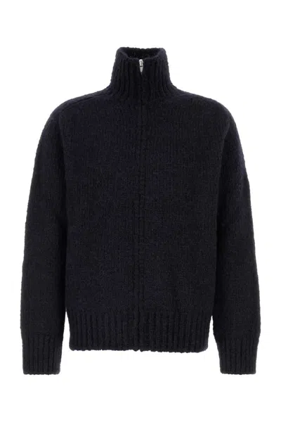 Jil Sander Soft Mohair Cardigan High Collar In Black