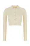 Jil Sander Ribbed Stretch Wool And Viscose Blend Cardigan In Yellow