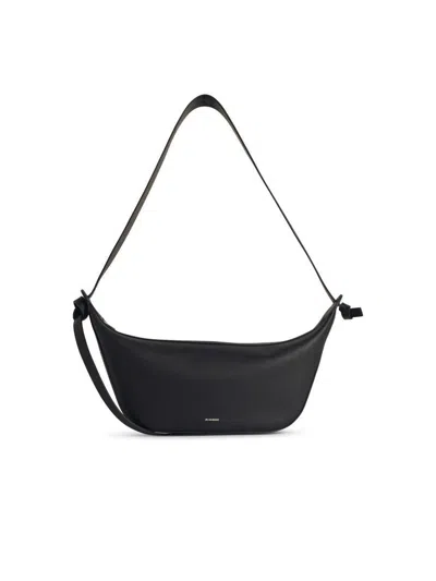 Jil Sander Curved Black Calf Leather Shoulder Bag