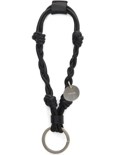 Jil Sander Braided Metal Ring Keychain In Black