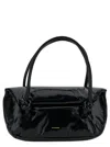 Jil Sander 'knot Small' Black Shoulder Bag With Laminated Logo In Patent Leather Woman In Black
