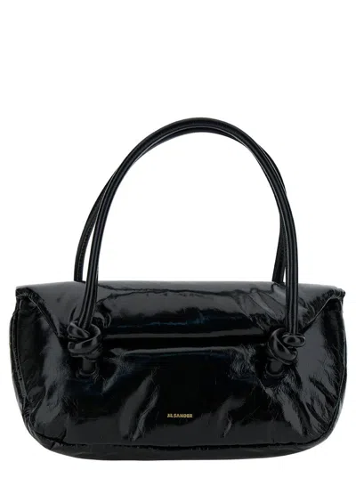 Jil Sander 'knot Small' Black Shoulder Bag With Laminated Logo