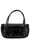 Jil Sander Knot Small Black Shoulder Bag With Laminated Logo In Patent Leather In Black