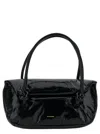 Jil Sander 'knot Small' Black Shoulder Bag With Laminated Logo In Patent Leather Woman In Black