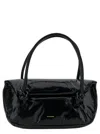 Jil Sander 'knot Small' Black Shoulder Bag With Laminated Logo In Patent Leather Woman