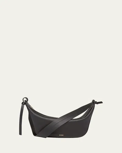 Jil Sander Knot Zip Calf Leather Crossbody Bag In Black