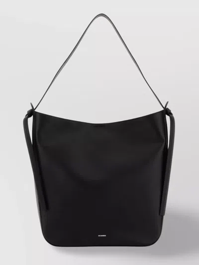 Jil Sander Knotted Straps Leather Shopping Bag In Black