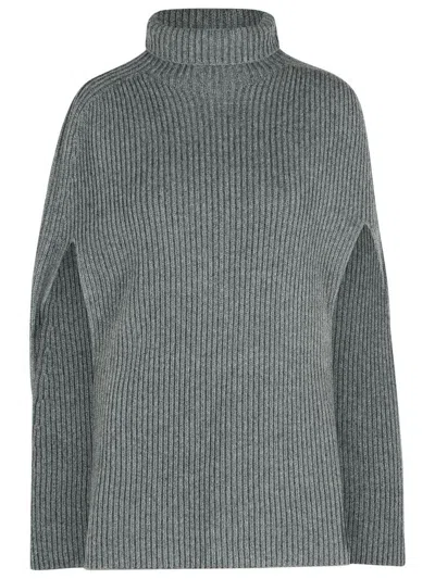 JIL SANDER JIL SANDER 'KOALA' GREY WOOL TURTLENECK CAPE