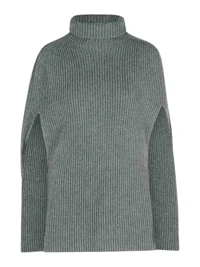 JIL SANDER KOALA GREY WOOL TURTLENECK CAPE