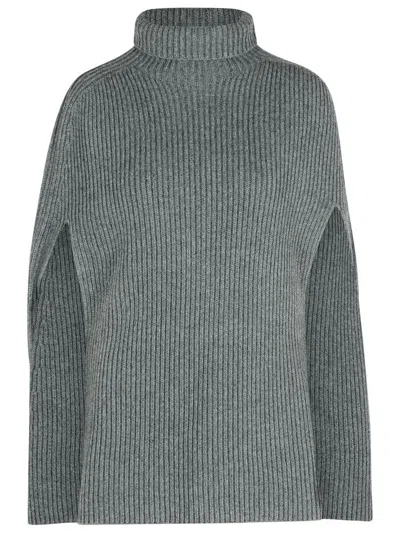 Jil Sander Wool Turtleneck Cape Ribbed Texture In Gray