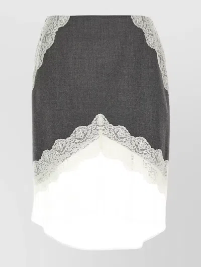 JIL SANDER LACE AND ORGANZA WOOL SKIRT