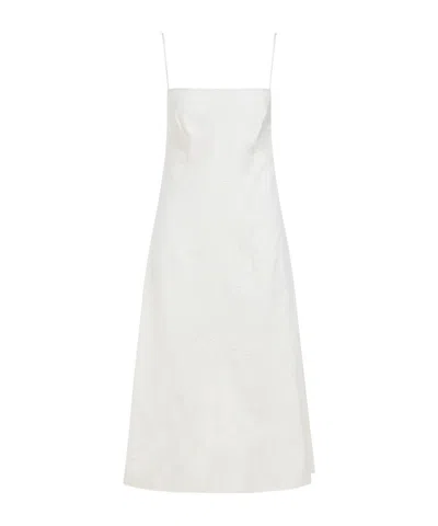 Jil Sander Lace-embroidery Square-neck Midi Dress In White