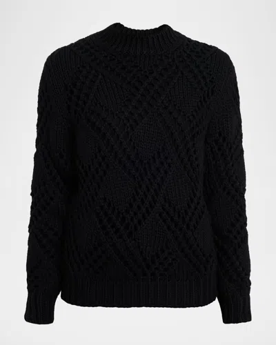 Jil Sander Lace Knit Long-sleeve Crewneck Sweater In Black