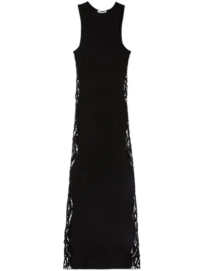 Jil Sander Lace-panel Long Sleeveless Dress In Black
