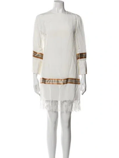 Pre-owned Jil Sander Lace Pattern Mini Dress In White