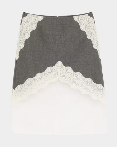 Jil Sander Lace-trim Wool And Organza Midi Skirt In Gray