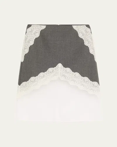 JIL SANDER LACE-TRIM WOOL AND ORGANZA MIDI SKIRT