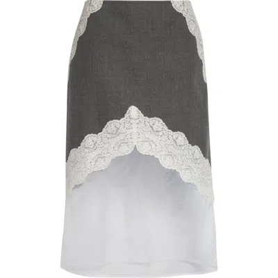 JIL SANDER JIL SANDER LACE TRIM WOOL CANVAS & ORGANZA SKIRT