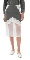 Jil Sander High Waist Gray Wool Skirt With Organza Hem