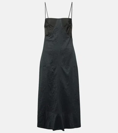 Jil Sander Lace-trimmed Cotton-blend Midi Dress In Black