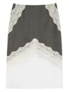 Jil Sander Asymmetric Lace Wool Skirt With Sheer Overlay In Gray