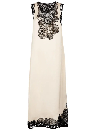 Jil Sander Lace-trimmed Satin Maxi Dress In Ivory
