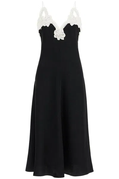 Jil Sander Lace-trimmed Slip Dress With In Black